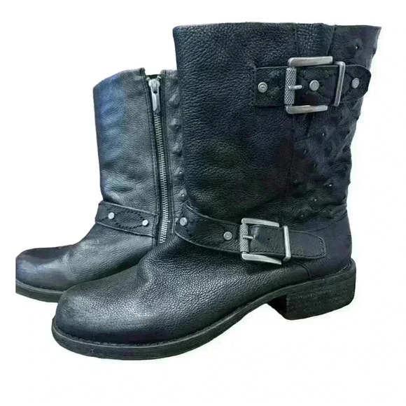 SAM EDELMAN Bevin Moto Black Faux Leather Boho Biker Boot  Size 8 - Picture 1 of 9
